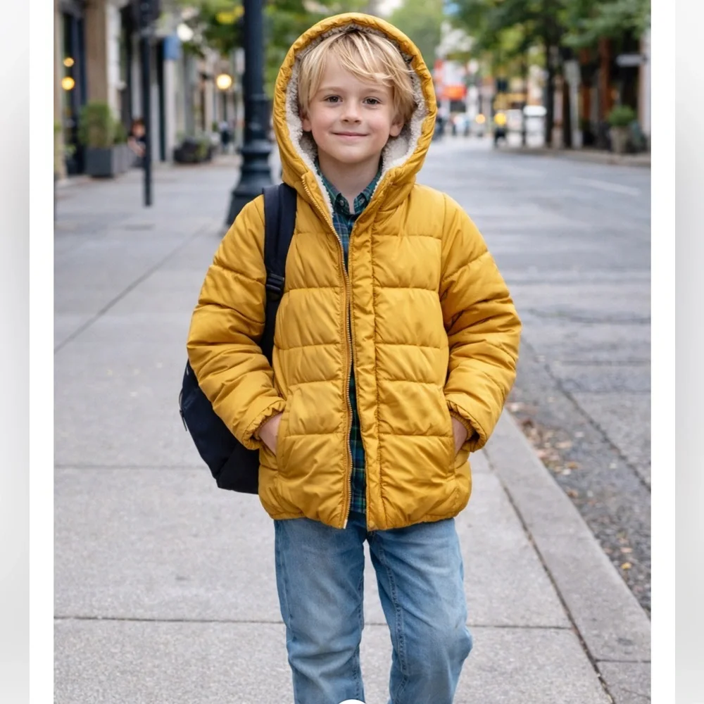 🔥KIDS Winter Hoodied Puffer Coat🔥sz M yellow price firm!